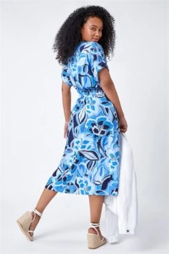 Blue Petite Floral Stretch Shirred Midi Dress -Dress Haven Sales Store df830560 2a5a 4caf 9e1b 22e6ca6bed9e
