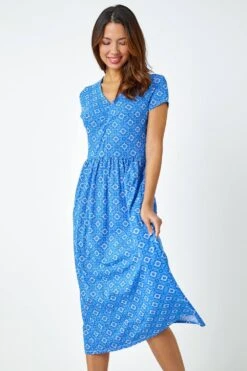 Royal Blue Tile Print Midi Stretch Dress -Dress Haven Sales Store e1d19f97 4dde 43bf 9ad4 5194e576e80f