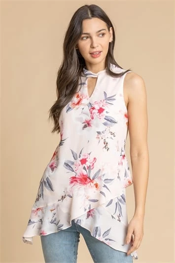 Orange Petite Floral Chiffon Frill Detail Dress 4 Orange Petite Floral Chiffon Frill Detail Dress - Image 2