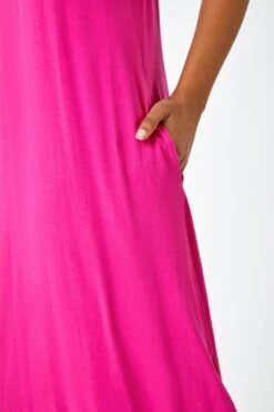 Fuchsia Plain Stretch Jersey Pocket Midi Dress -Dress Haven Sales Store e3e4125b 60b8 4839 b2a7 e8e0c543f5f9