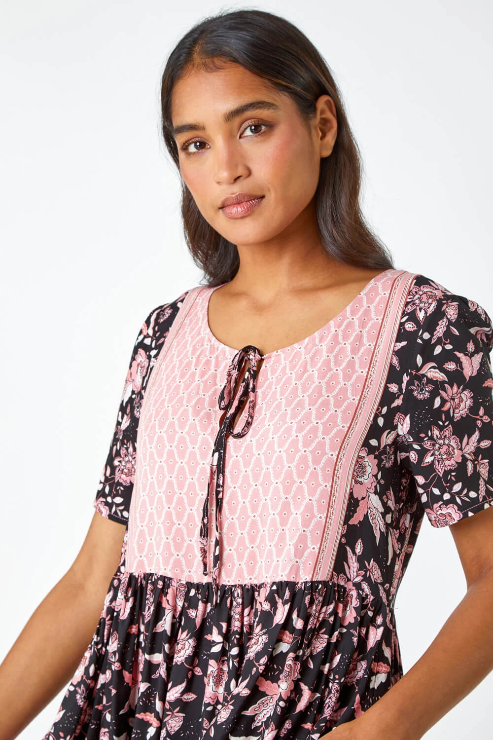 Black Floral Border Print Smock Dress 6 Black Floral Border Print Smock Dress - Image 4