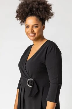 Black Curve Buckled Belt Wrap Dress -Dress Haven Sales Store e64f7861 a095 4ffe bd49 7c40b8c1b43c