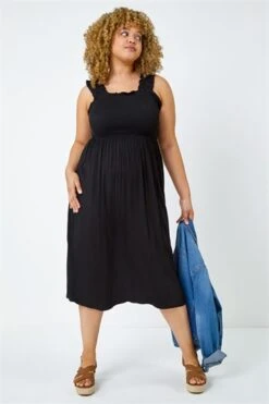 Black Curve Plain Stretch Jersey Maxi Dress