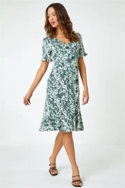 Green Floral Print Button Detail Midi Dress -Dress Haven Sales Store e7498375 a3d6 4535 9ec7 d56777a8f07f