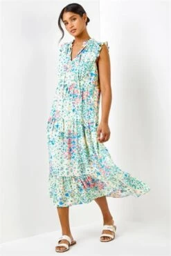 Ivory Floral Print Shirred Stretch Maxi Dress -Dress Haven Sales Store e7af917a d8da 4e91 948b 36f5bae8bb67