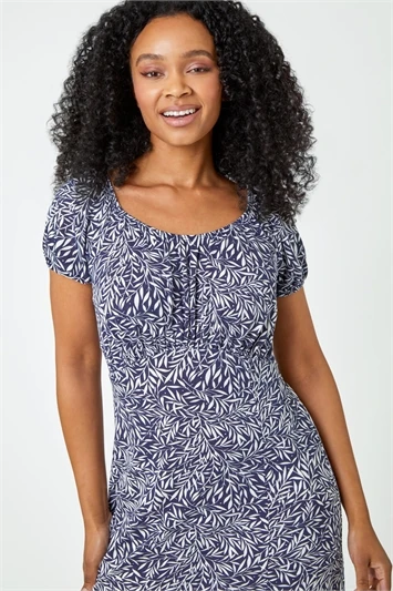 Blue Petite Floral Shirred Bardot Maxi Dress 3 Blue Petite Floral Shirred Bardot Maxi Dress