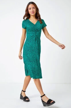 Green Leopard Print Ruched Midi Dress -Dress Haven Sales Store ec9fca9d 7d53 45e3 a343 b7568cb53512