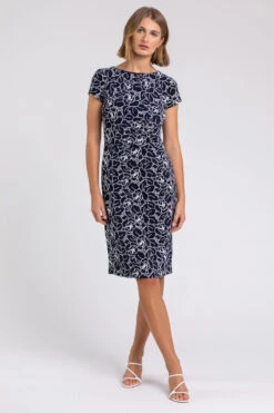 Navy White Floral Print Stretch Ruched Dress -Dress Haven Sales Store ecd66b8f e20c 48c1 a227 47ed57a606d8