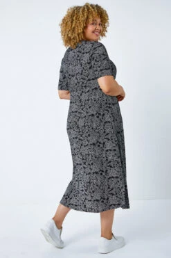 Black Curve Floral Print Midi Dress -Dress Haven Sales Store ed6a6a51 e9d6 4f43 a86c 684a16dc820a