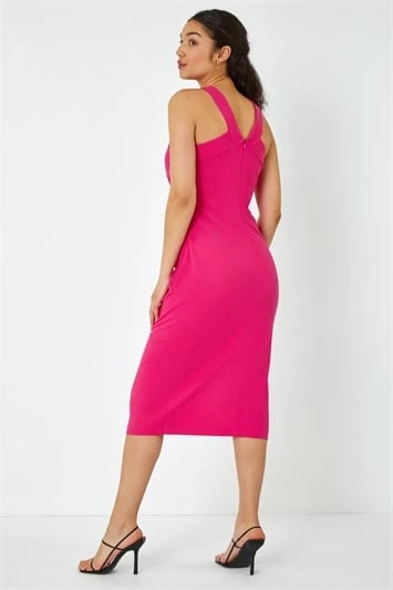 Pink Sleeveless Stretch Lace Midi Dress 4 Pink Sleeveless Stretch Lace Midi Dress - Image 2