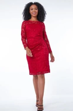 Red Petite Side Ruched Lace Dress -Dress Haven Sales Store ee09ccab 3213 446d 8da6 b7975167dc32