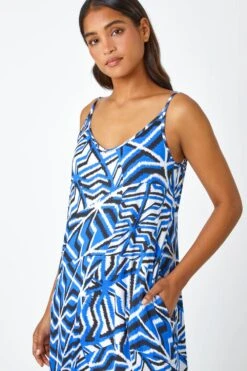 Blue Abstract Print Pocket Midi Dress -Dress Haven Sales Store ee1cb63d e303 477d 826e 9baaac12ca9f