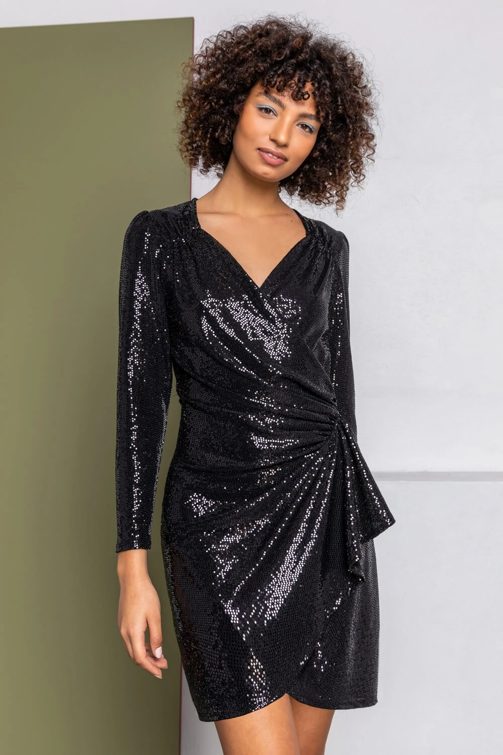 Black Sparkle Embellished Wrap Dress 3 Black Sparkle Embellished Wrap Dress