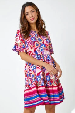 Magenta Printed Frill Sleeve Tiered Smock Dress -Dress Haven Sales Store ef1db198 a9f1 4285 a5e3 62b444ac6ac4