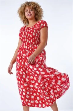 Red Curve Floral Print Midi Dress -Dress Haven Sales Store ef42d65e f8ea 4bd6 8dac 75ecbf78be5d