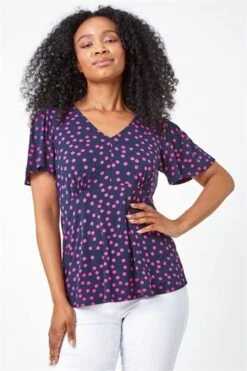 Navy Petite Polka Dot Ruched Stretch Dress -Dress Haven Sales Store f0d41b77 bffe 480c 9519 c4aa5e4dd2de