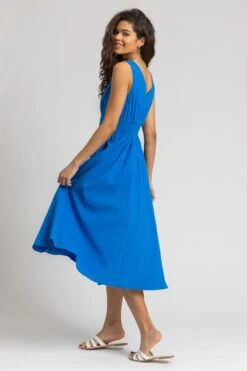 Royal Blue Button Detail Cotton Midi Dress -Dress Haven Sales Store f13b0e22 aa21 44be 8f45 c79621664889