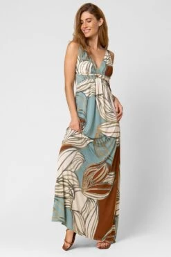 Blue Abstract Leaf Print V Neck Maxi Dress -Dress Haven Sales Store f1e396c7 8f18 4301 bafb 5b0be2ba483a