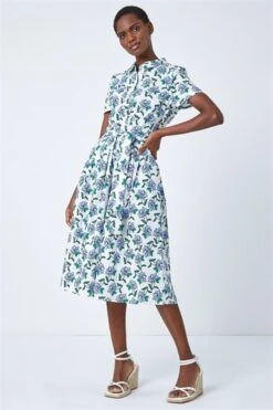 Blue Floral Print Shirred Waist Maxi Dress -Dress Haven Sales Store f22fc0cd dade 4e22 bc56 163108b6db9a