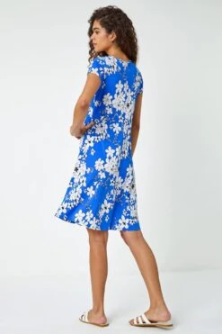Royal Blue Textured Floral Print Tea Dress -Dress Haven Sales Store f2c692d4 4fbc 4264 b6c5 8d46c7ba0b04