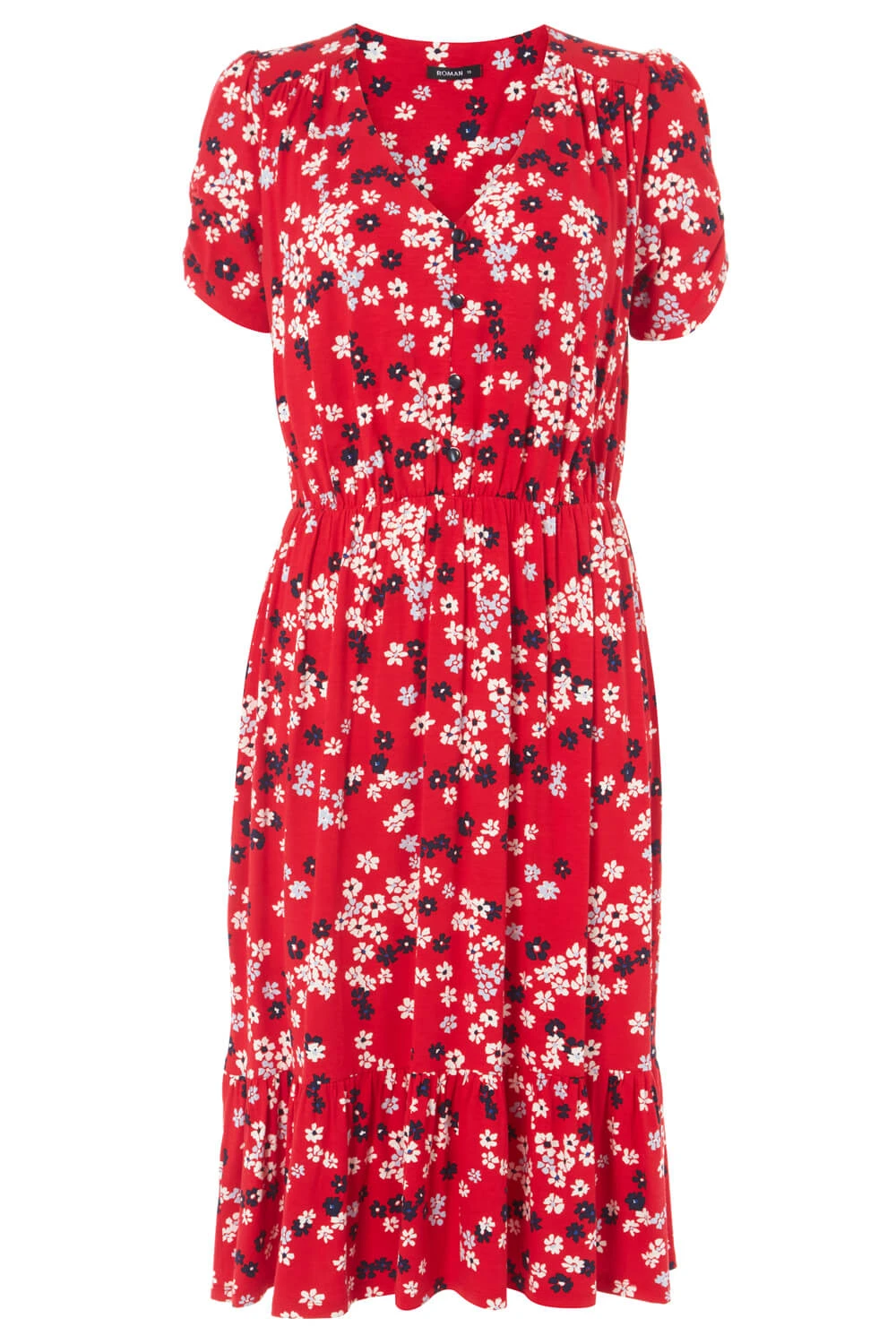 Red Floral Print Tiered Midi Dress 7 Red Floral Print Tiered Midi Dress - Image 5