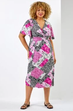 Pink Curve Patchwork Floral Midi Dress -Dress Haven Sales Store f3818b76 c5a7 4d46 9cc1 16d83c897ac7