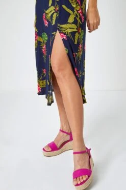 Pink Tropical Print Stretch Midi Dress -Dress Haven Sales Store f38982d6 38a6 4a47 9122 baab31c15755
