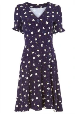 Blue Curve Floral Print Tiered Midi Dress