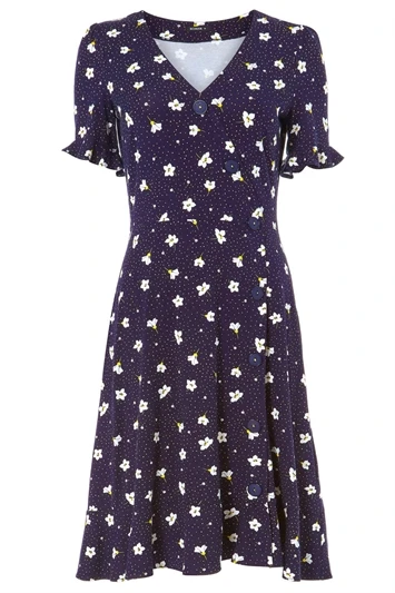 Blue Curve Floral Print Tiered Midi Dress 3 Blue Curve Floral Print Tiered Midi Dress