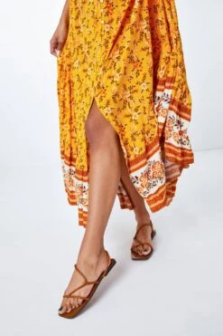 Yellow Floral Print Shirred Waist Maxi Dress -Dress Haven Sales Store f5bf531f d13b 4f13 ac0b 5415b7383d7d