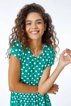 Green Spot Print Stretch Midi Dress -Dress Haven Sales Store f604f9d1 bce4 479b 8191 7a68a5c83df5