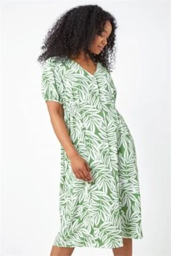 Green Petite Floral Print Shirred Midi Dress -Dress Haven Sales Store f616a418 ac9a 4629 9225 a22a37839c1b