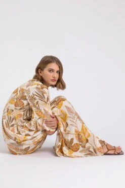 Ivory Leaf Print Frill Detail Maxi Dress -Dress Haven Sales Store f6aa51fb 3d2d 4aad 9f62 61f3084f606a