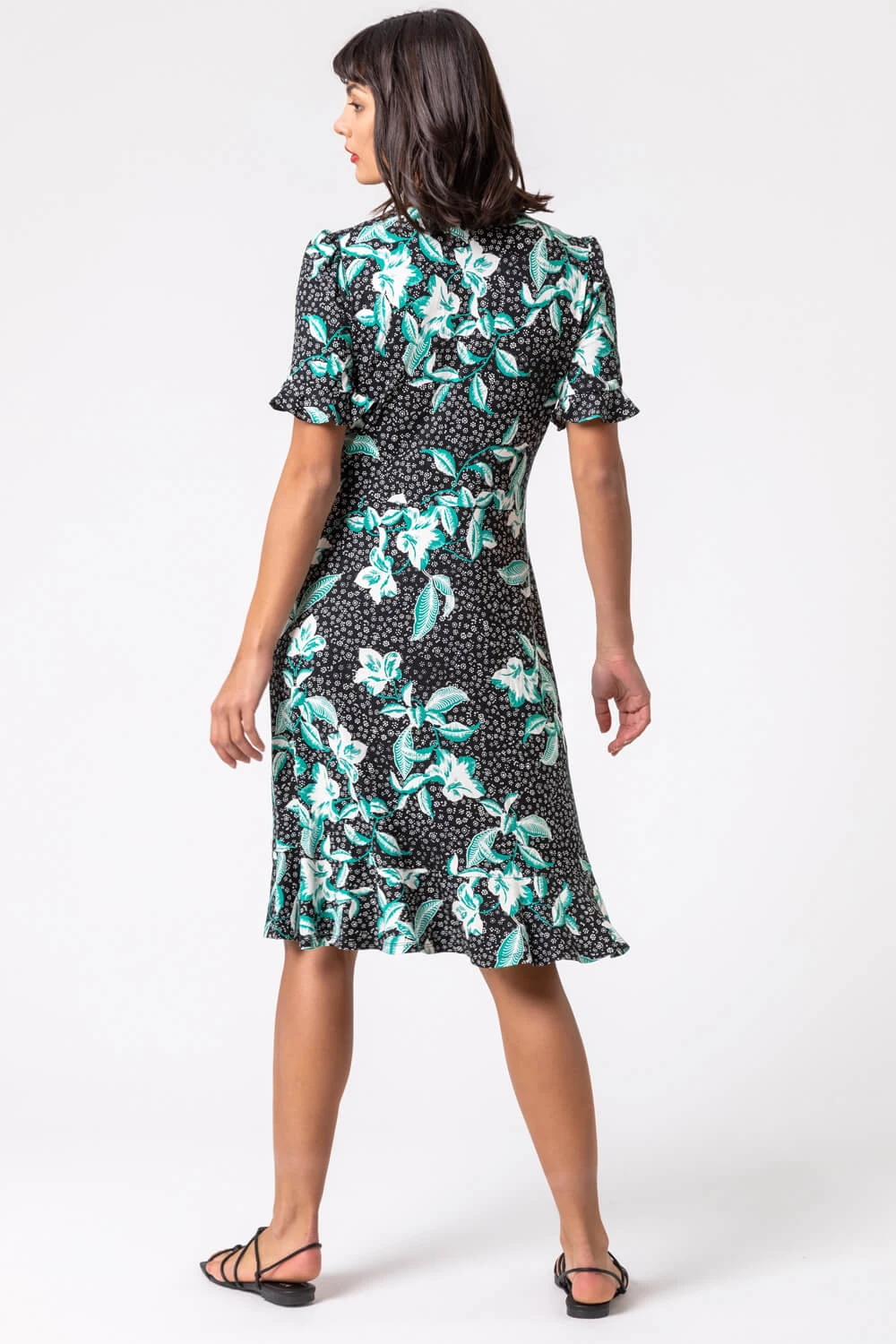 Black Floral Side Button Tea Dress 4 Black Floral Side Button Tea Dress - Image 2