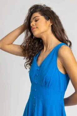 Royal Blue Button Detail Cotton Midi Dress -Dress Haven Sales Store fcd310d9 e843 4775 9a04 d3526bcac320