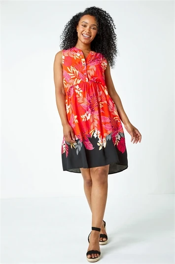 Blue Petite Aztec Print Frill Hem Dress 7 Blue Petite Aztec Print Frill Hem Dress - Image 5